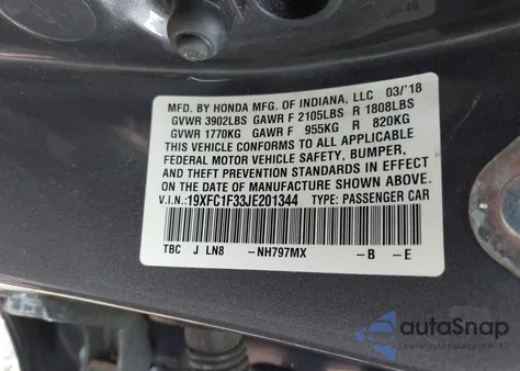 2018 Honda Civic Ex-T z USA, uszkodzony, nr VIN 19XFC1F33JE201344